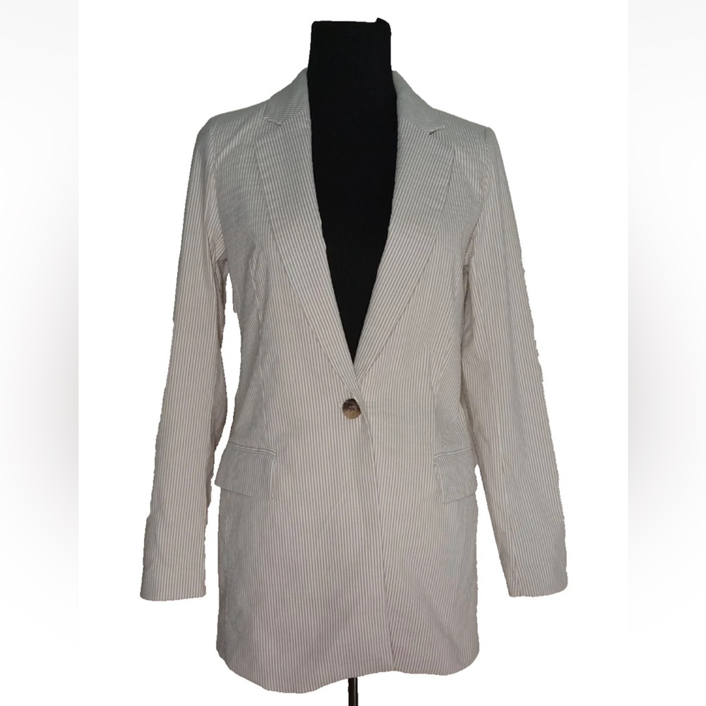 Joie Seersucker Tan White Blazer Small Preppy Career